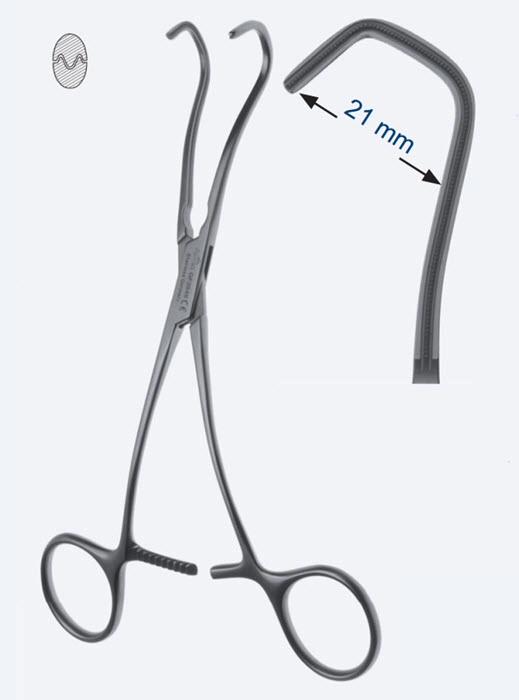 Зажими судинні De Bakey-Derra для часткової оклюзії, зубці De Bakey, середні, вигн, довж щелепи 21 мм, довж 170 мм. Бренд - Asanus Medizintechnik Gmb, Німеччина